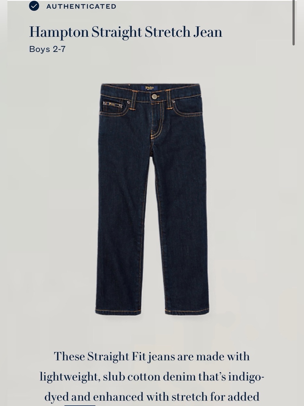 Polo by Ralph Lauren Boys Indigo Straight Stretch Jeans